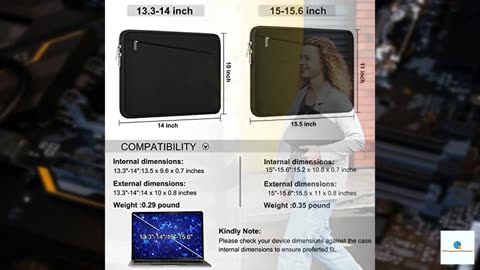 15.6 inch Laptop Sleeve, Durable Computer Carrying Bag Protective Case Briefcase Handbag w