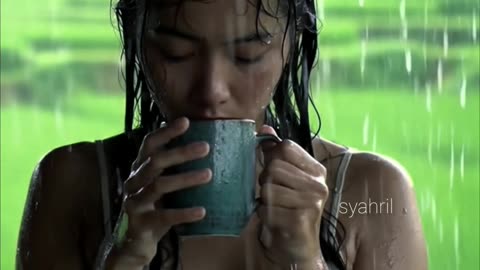 beautiful atmosphere during heavy rain in a remote village