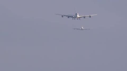 Boeing 787 Dreamliner and two A380s in queue for landing!