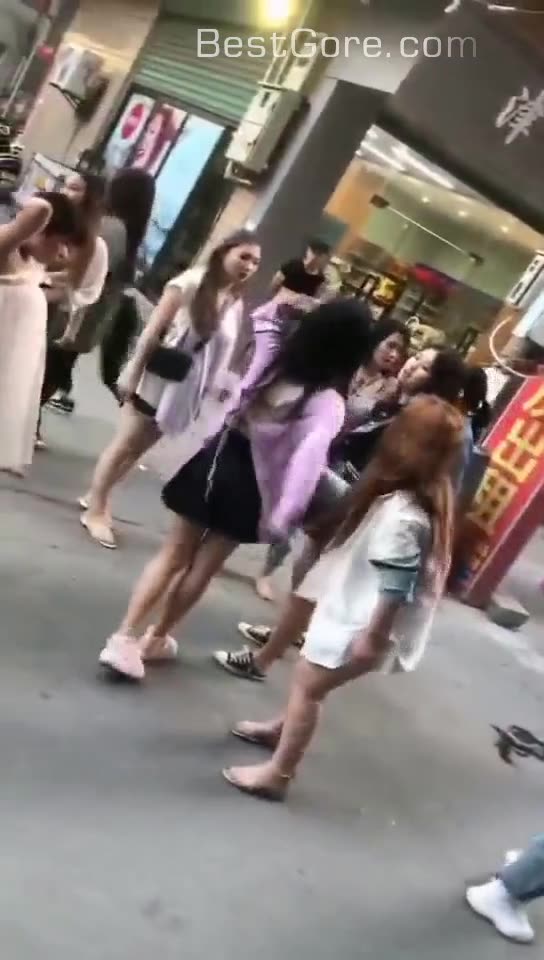 Group of Chinese Prostitute Fight on Street