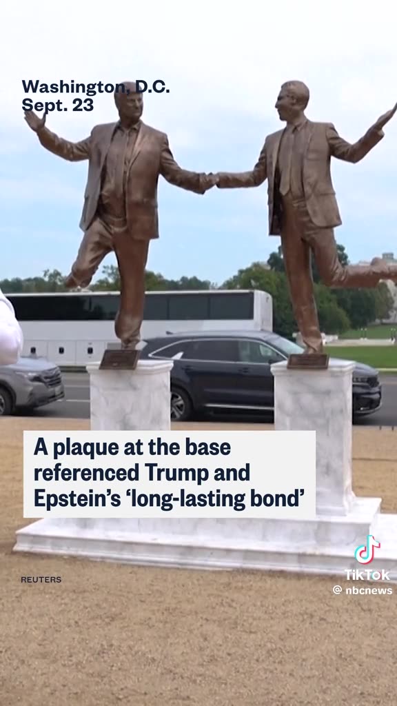 BREAKING⛔️ A pop-up statue of President Trump and Jeffrey Epstein holding hands was placed near the U.S. Capitol