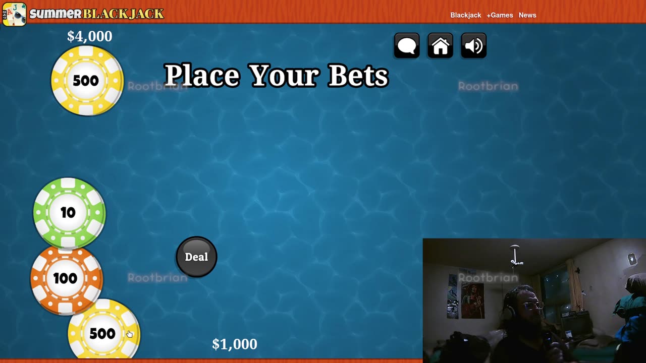 Playing a number of games of blackjack (betting it all until busted) for shits and giggles