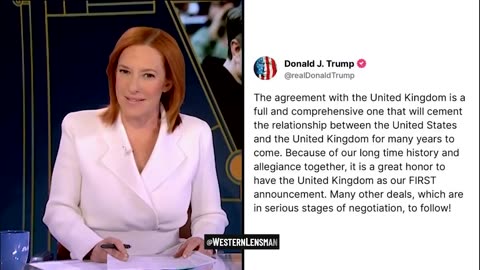 Jen Psaki led off last night’s show mocking Trump: Trump announces trade deal with UK hours later.
