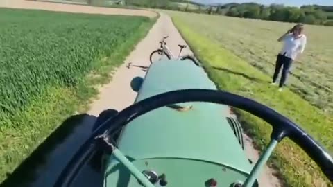 Farmer purposely runs over bike with tractor after woman refuses to move her bike, Instant Karma