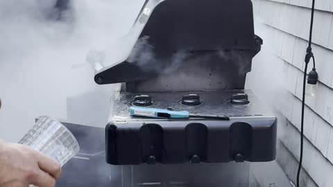 Grill Fire Steams Cooking Chicken