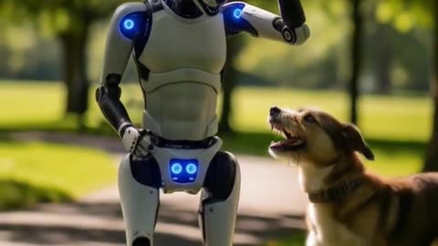 The robot dog met a real dog.