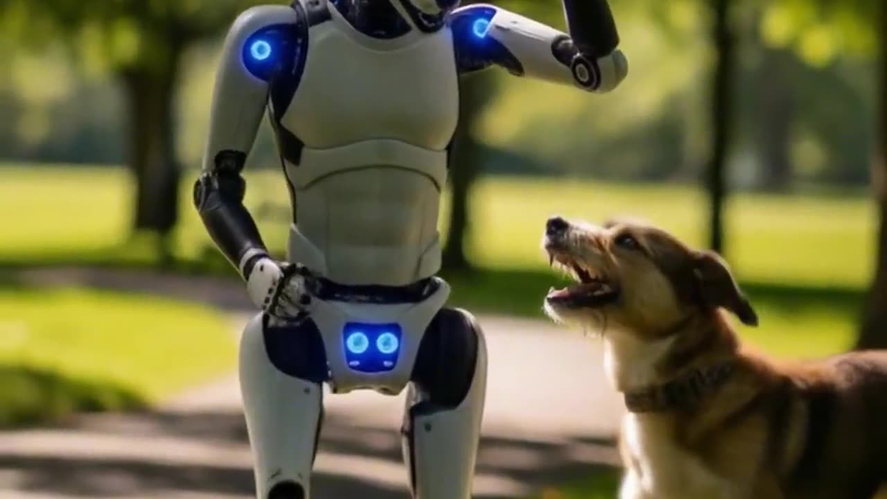 The robot dog met a real dog.
