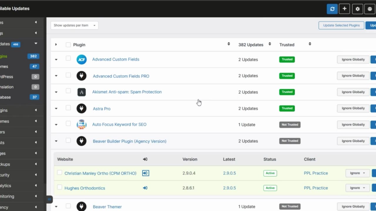 Update and Sync PPL Sites in MainWP