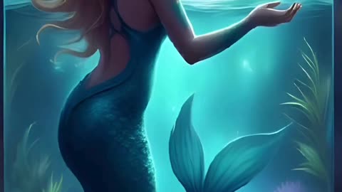 Mermaid looking for food in a late-night aquarium