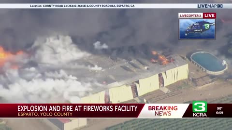 Colossal explosion at fireworks storage in Yolo County, California, caught live on television