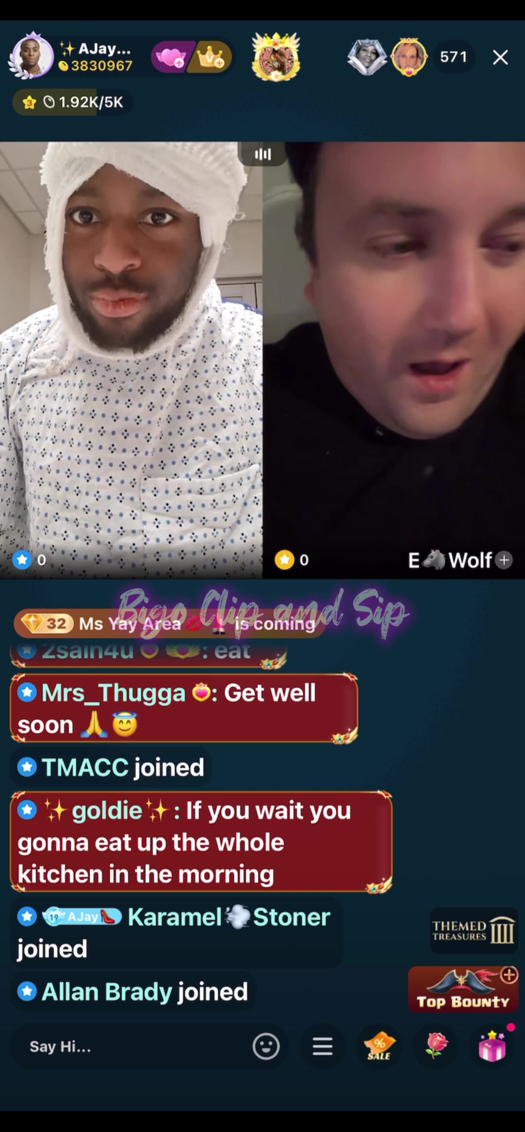 Ajay n Eric lined discussing why ajays in the hospital 5/18/25 #bigoclipandsip