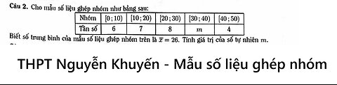 THPT Nguyễn Khuyến: Cho mẫu số liệu ghép nhóm như bảng sau: Biết số trung bình