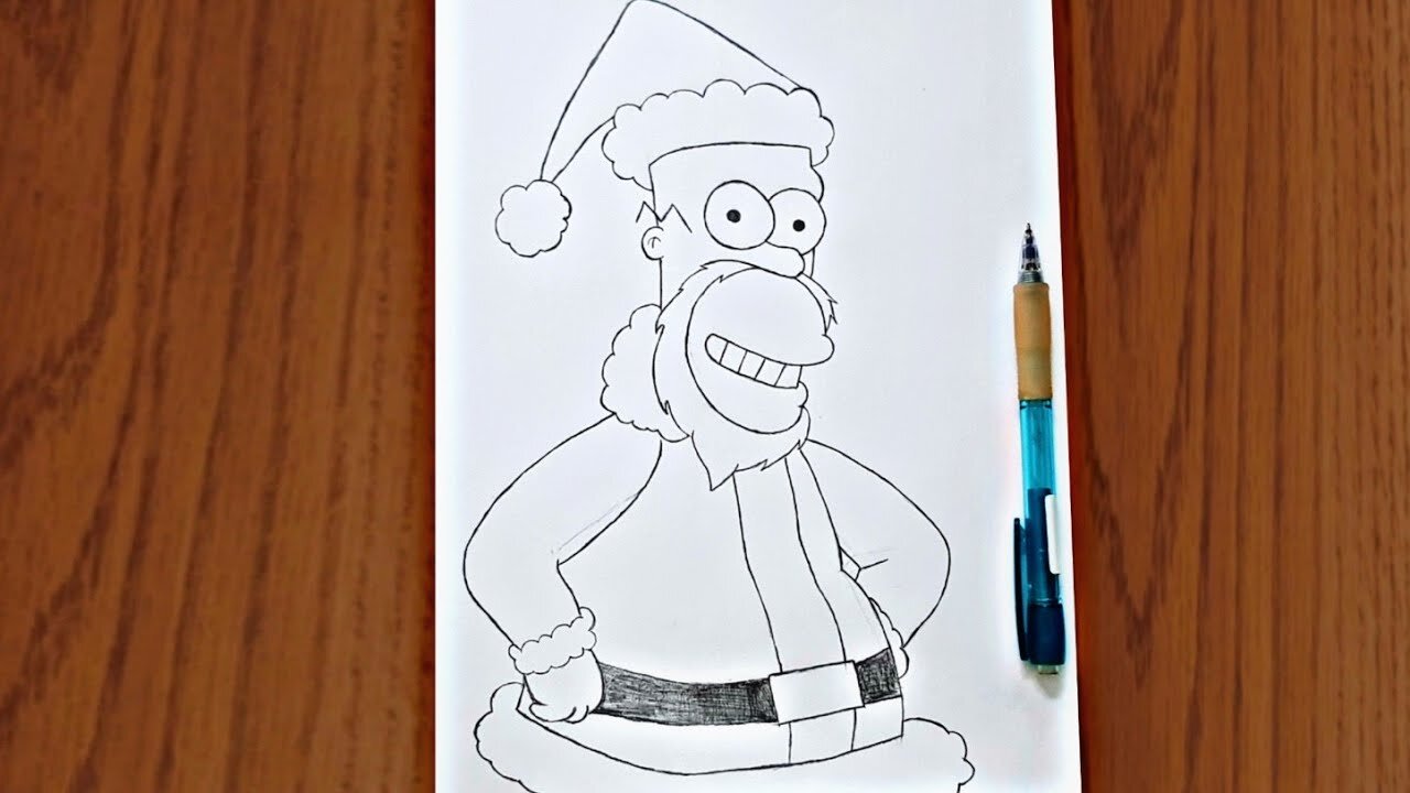 how to draw Homer simpson cartoon by easy steps ｜ drawing Homer simpson in christmas