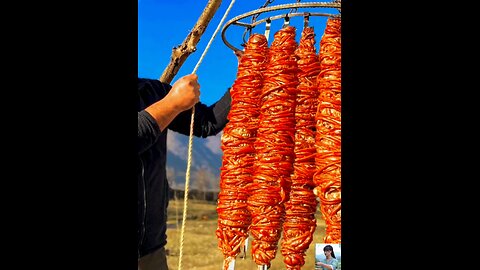 Wound Guts on Skewers cooked in a Tandoor! Young Lamb Meat