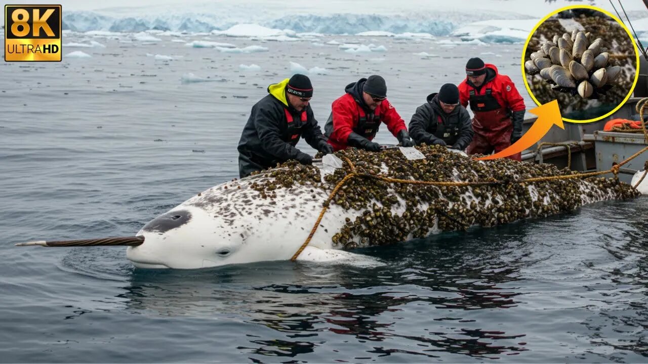 Fishermen Rescue Rare White Narwhal Whale from Shellfish Trap! 🐋⚓
