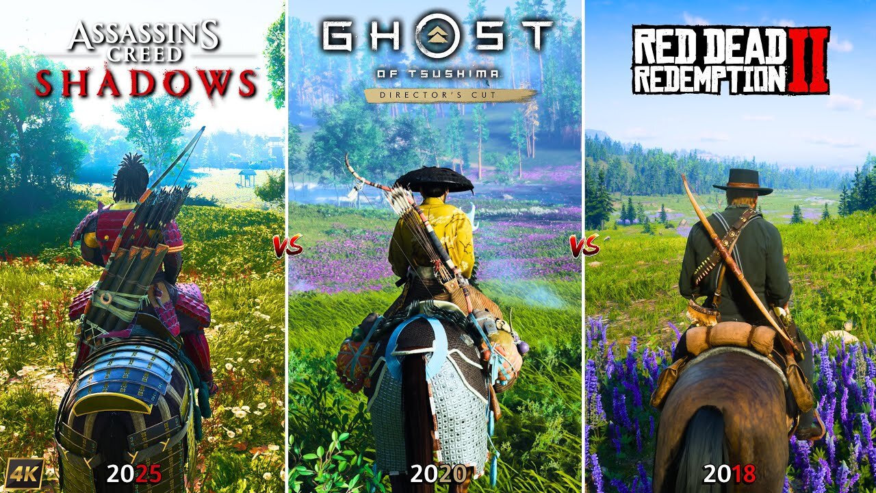 AC Shadows vs Ghost of Tsushima vs RDR 2 | PC | Graphics, Physics and Details Comparison