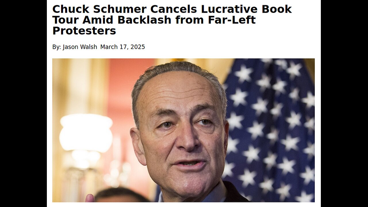 SEN. CHUCK SCHUMER CANCELS BOOK TOUR BC OF THREATS FROM LEFTIST RADICALS