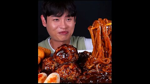Korean Jajangmyeon with rich flavor, rice ball