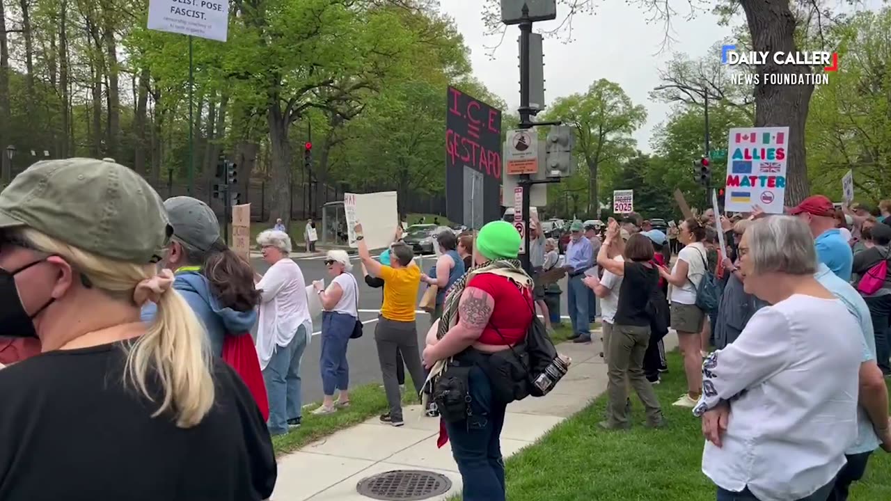 Protesters outside of VP J.D. Vance's house while he's at the Vatican visiting Pope