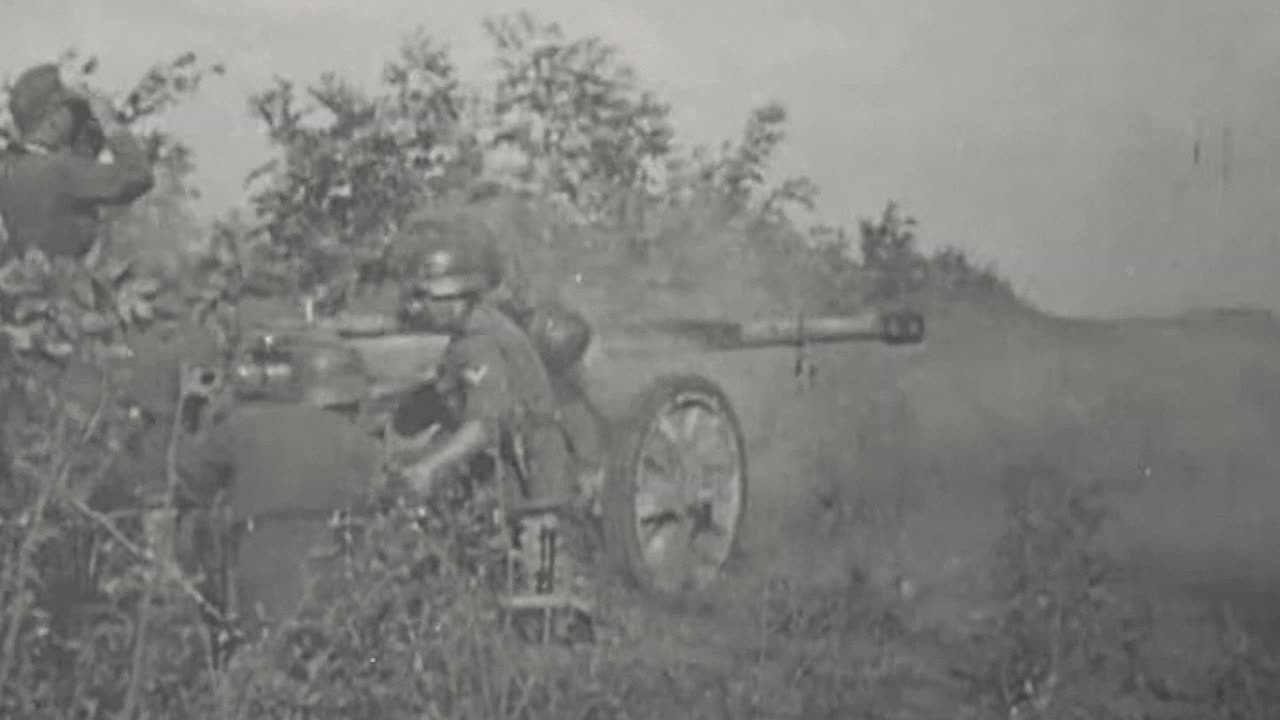 5cm Pak 38 anti-tank gun engaging a trio of bogged down Soviet T-34/76 tanks in 1941