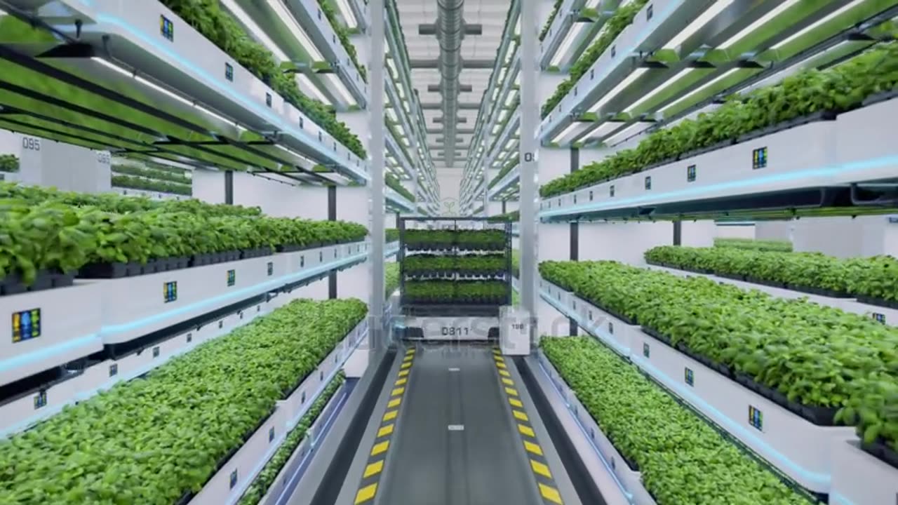 Autonomous farm robots transporting organic grown herbs.