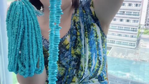 250529-13 Sleeping Beauty Turquoise Bead Strand: Flowing Liquid Blues Around the Neck