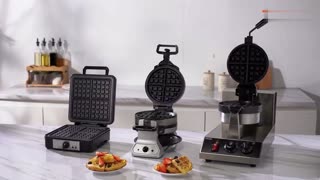 180° Rotatable Belgian 2-Layer Waffle Maker Teflon Coated Baking Pans Stainless Steel Body