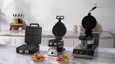 180° Rotatable Belgian 2-Layer Waffle Maker Teflon Coated Baking Pans Stainless Steel Body