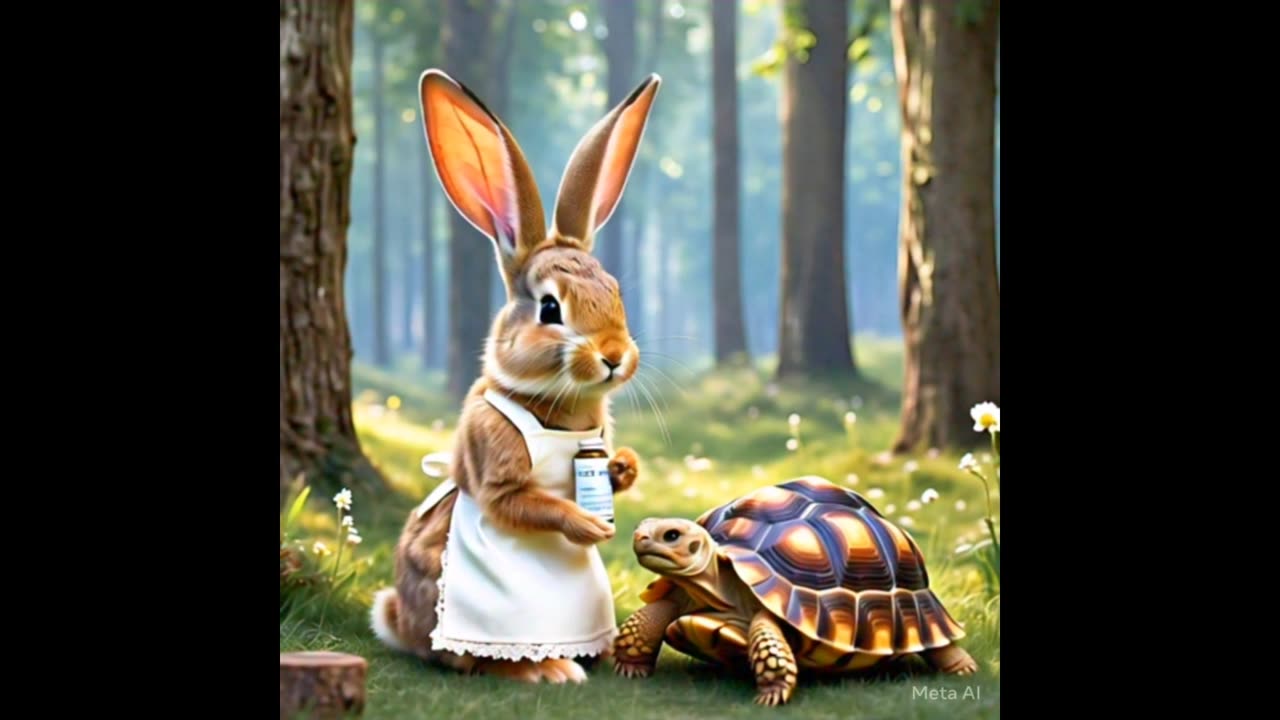 Rabbit helping tortoise
