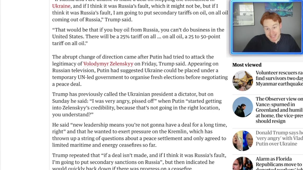 NEW Trump VERY ANGRY with Putin over Zelensky comments - Depressed Ginger
