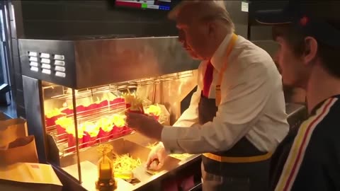 Trump working at McDonald's fry counter and drive thru - October 20, 2024