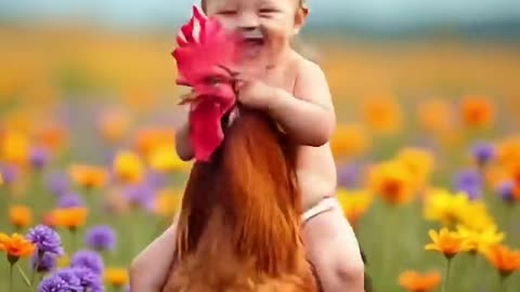 Cute baby with rooster #ai #baby #babytiktok #animal #funny #viral #shorts #cute #trending