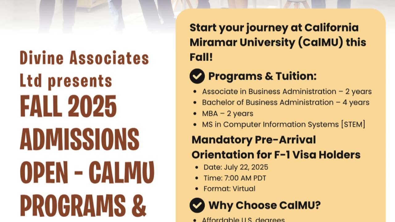 Begin Your American Dream with CalMU and Divine Associates Ltd