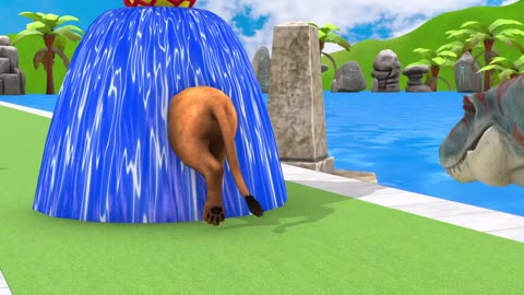 Long Slide Game With Cow Elephant Gorilla Hippopotamus Tiger - 3d Animal Game - Funny 3d Animals