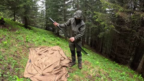 Hot Tent Camping in Heavy Rain - Solo Bushcraft