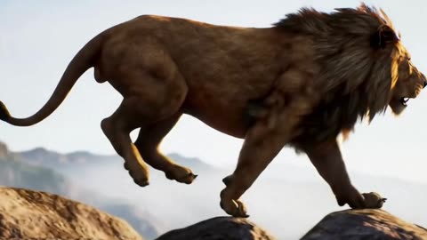 "Fearless King: Lion Makes Daring Leap Across Mountain Road"