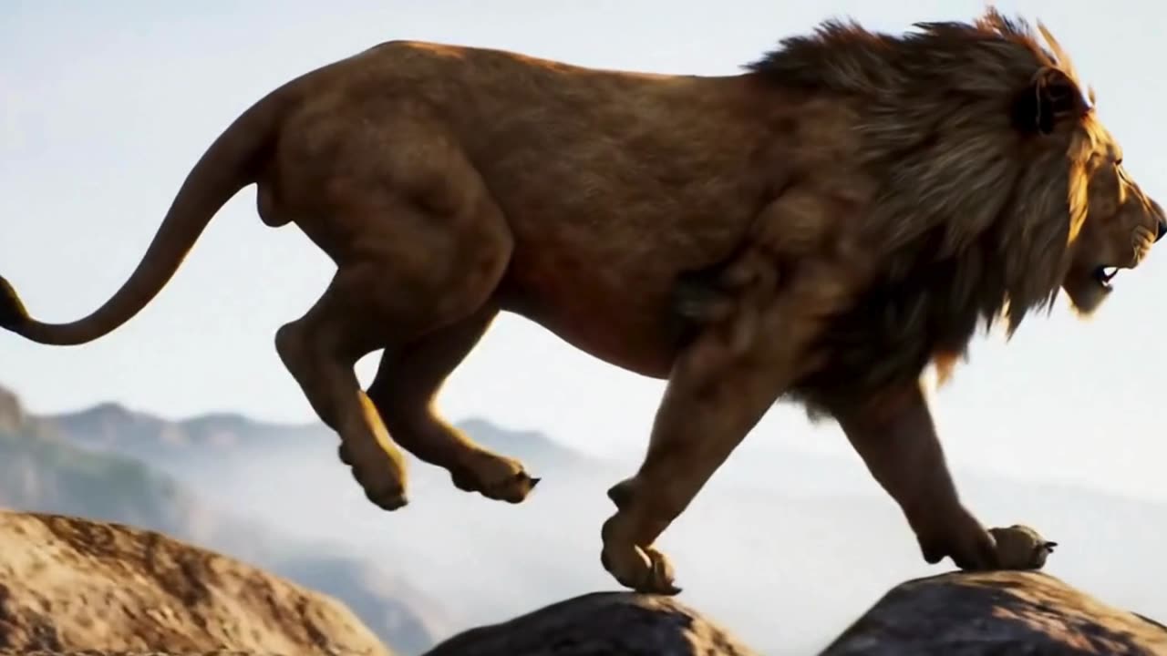 "Fearless King: Lion Makes Daring Leap Across Mountain Road"