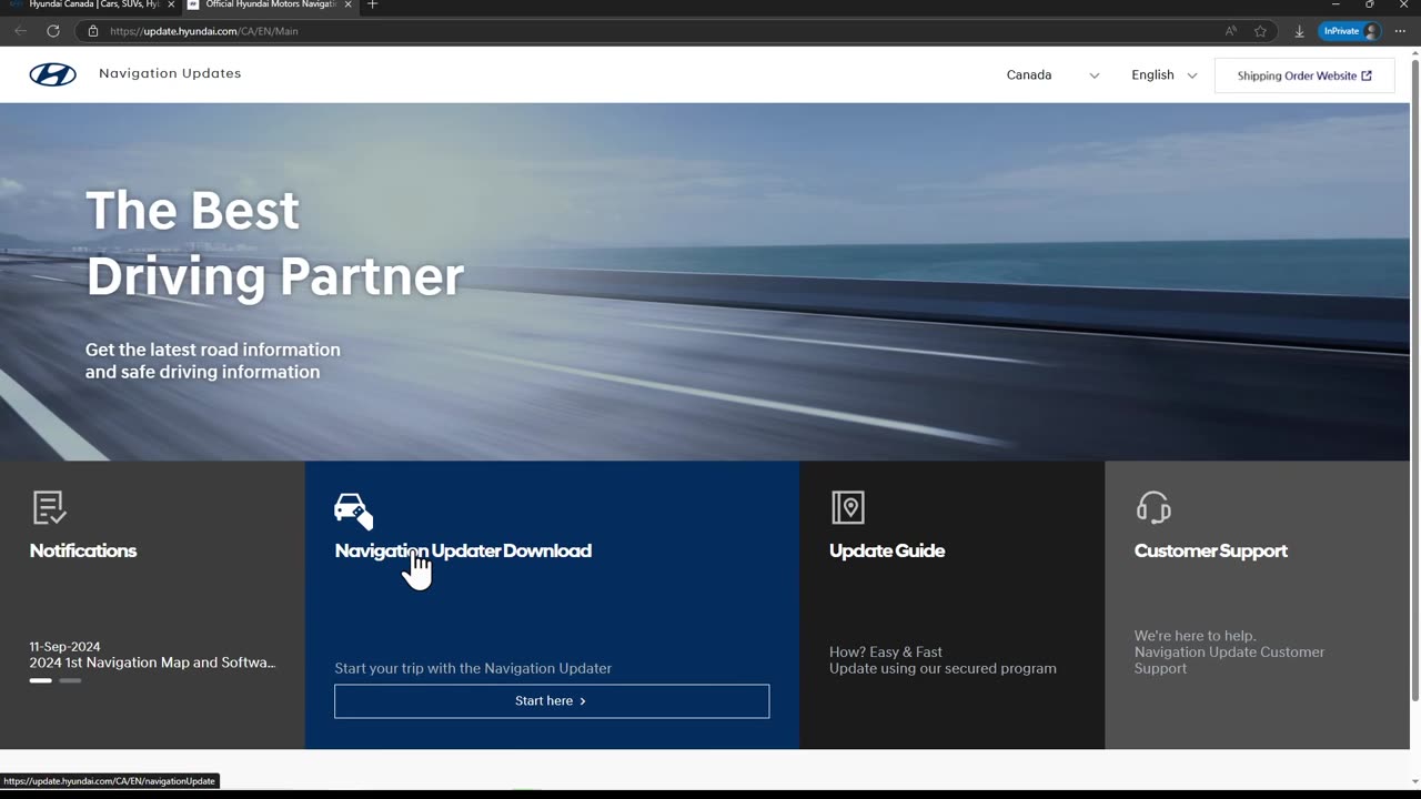 Hyundai Canada web site to update GPS navi maps from Windows or Map desktop PC