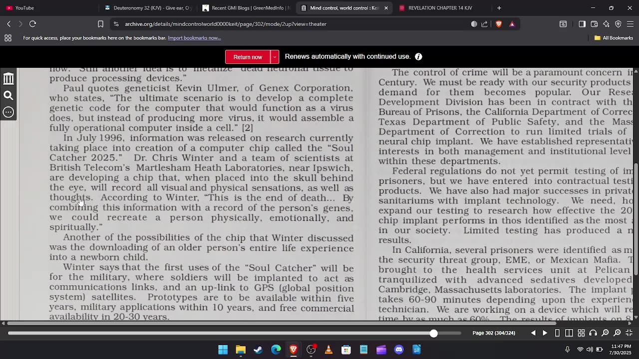 MIND CONTROL, WORLD CONTROL" BY JIM KEITH( CHAPTER 34: WORLD BRAIN) GOING INTO THE MOTB #motb #rfid