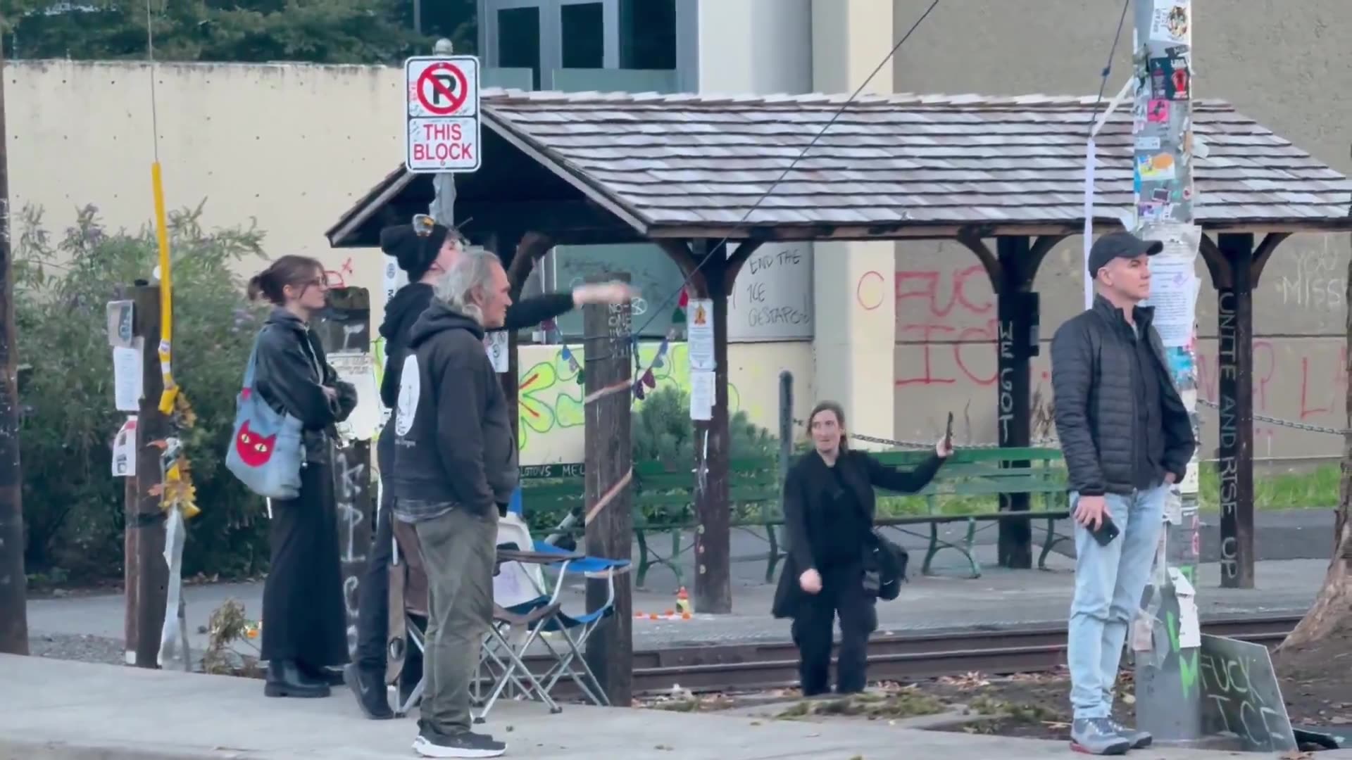 Portland, OR. ICE building. A van left with detainees and all the protestors did was