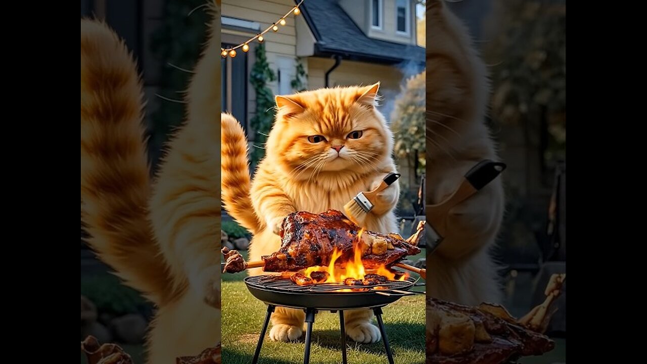 Hilarious kitchen chaos!😺🍖" #orangeCatAi#viralcat#catai#