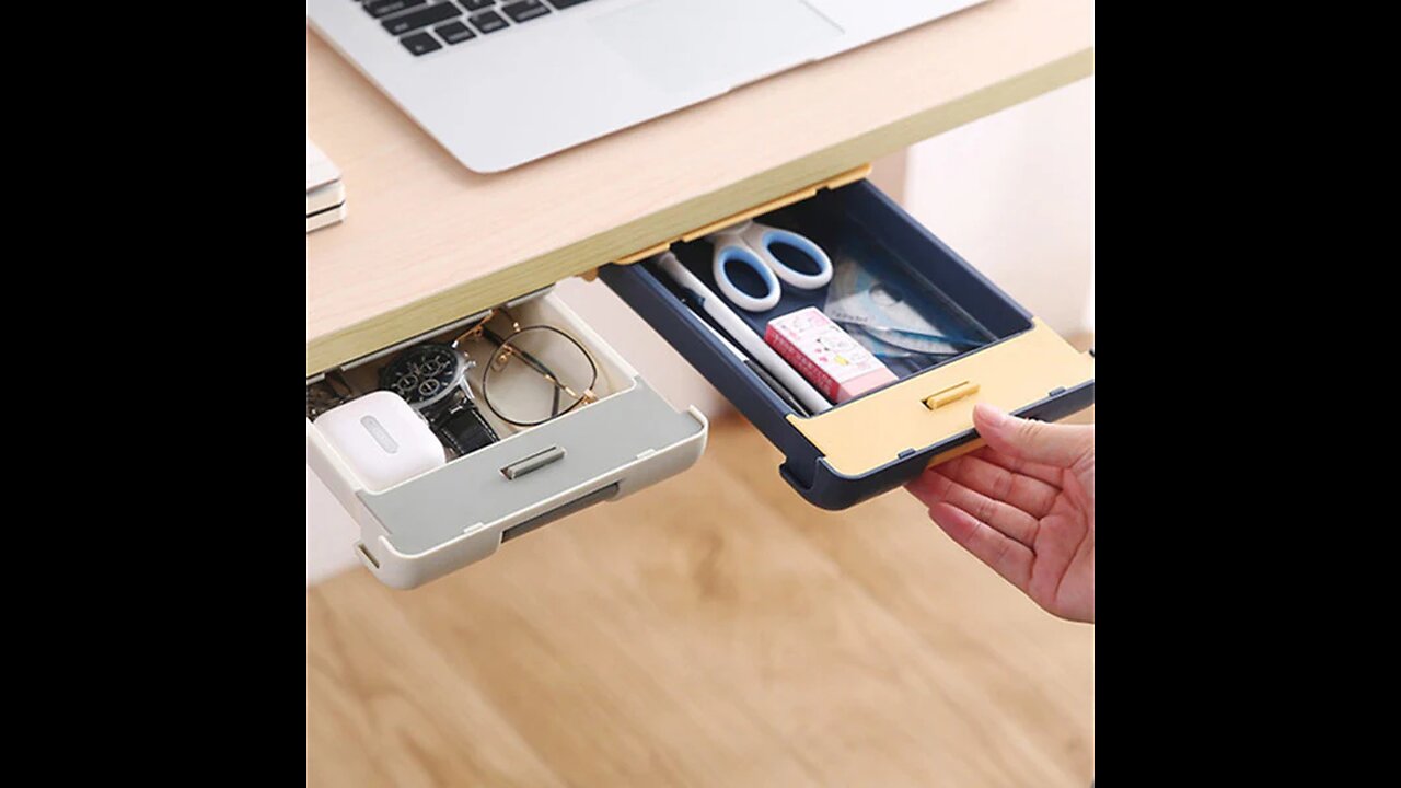 Slim Sliding Under Desk Storage Pull-Out Drawer, for Stationery, Tools & More