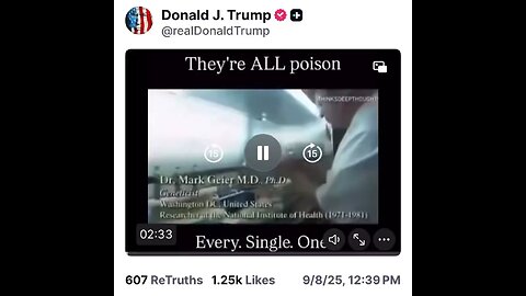 👀 💉Pres. Trump shared a video about vaccines, captioned "they're all poison, every single one."
