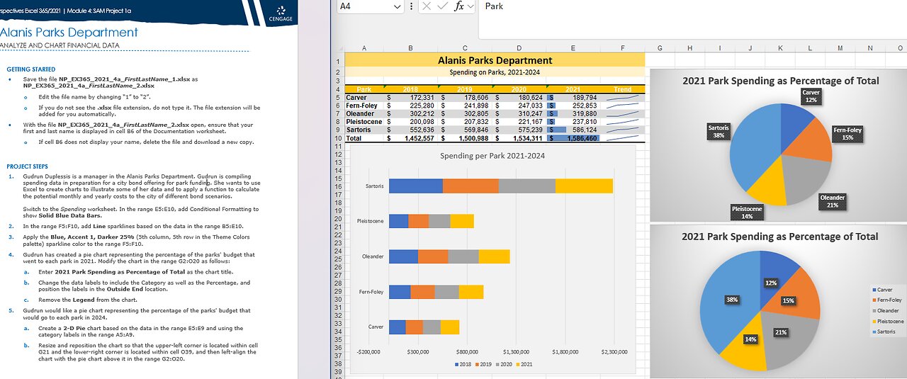 New Perspectives Excel 365/2021 | Module 4: SAM Project 1a | Alanis Parks Department