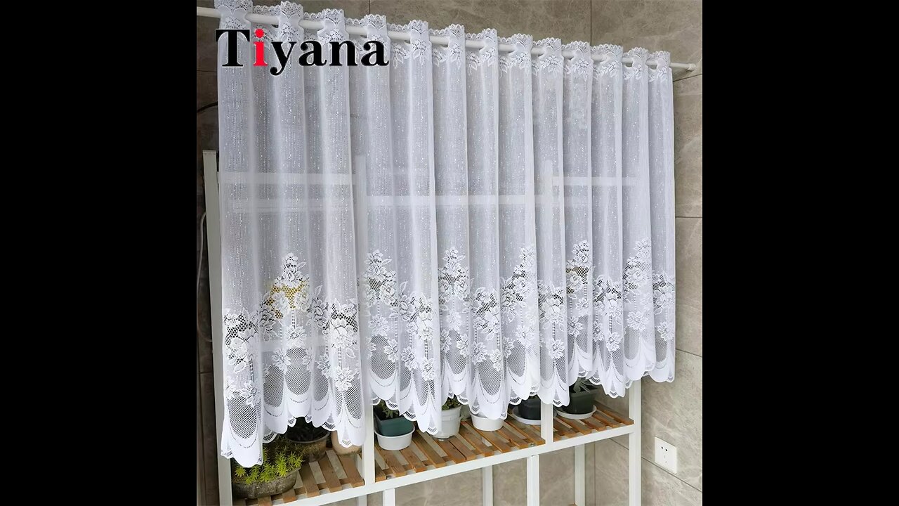 White Lace Mesh Short Sheer Tulle Curtains