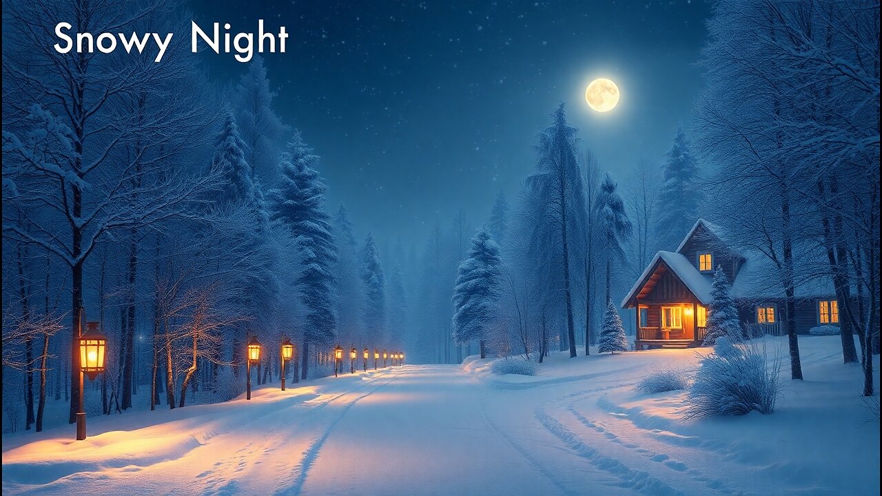 Snowy night with calm music to relax, meditate, sleep, calm your soul, soothing relaxation