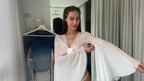 HOT GIRL 4K MICRO BIKINI TRANSPARENT SEE THROUGH SHEER BLOUSE FASHION TRY ON HAUL