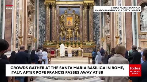 Crowds Gather At The Santa Maria Basilica In Rome, Italy, After Pope Francis Passes Away At 88