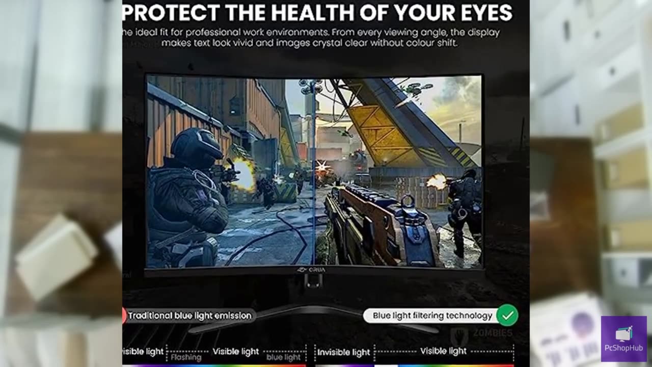 CRUA 27" Curved Gaming Monitor, FHD 1920x1080P, 144Hz/180Hz Computer Monitor, 18