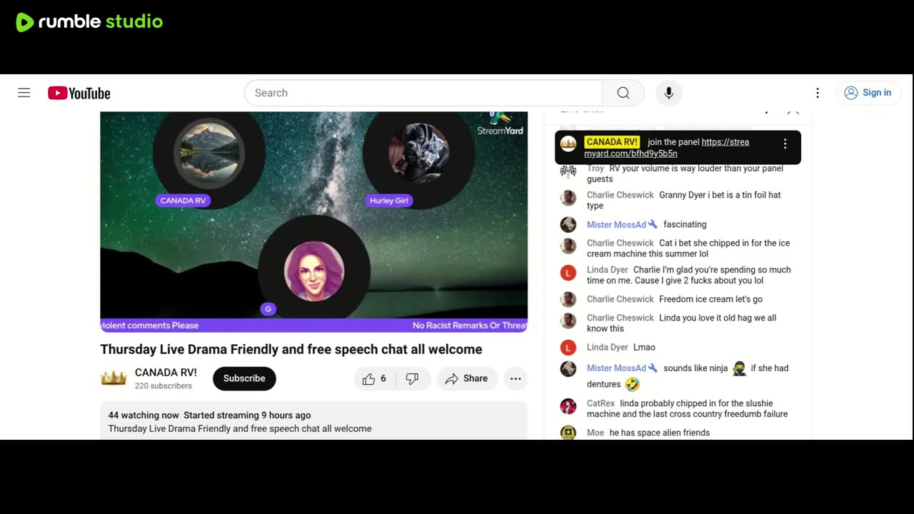 rv free speech chat I got booted out of